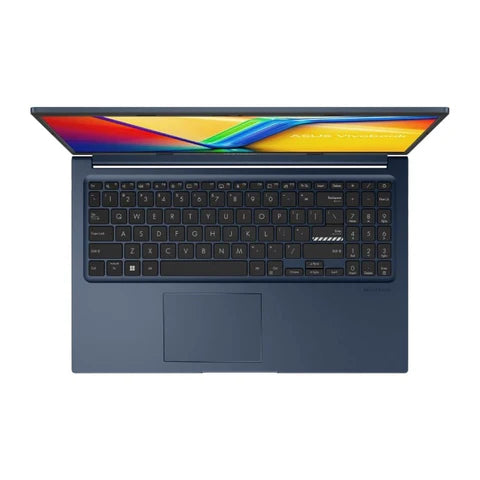 ASUS Vivobook X1504VA 15.6-inch FHD Laptop in blue with Intel Core i3-1315U, 16GB RAM, 512GB SSD, open view showing keyboard and screen