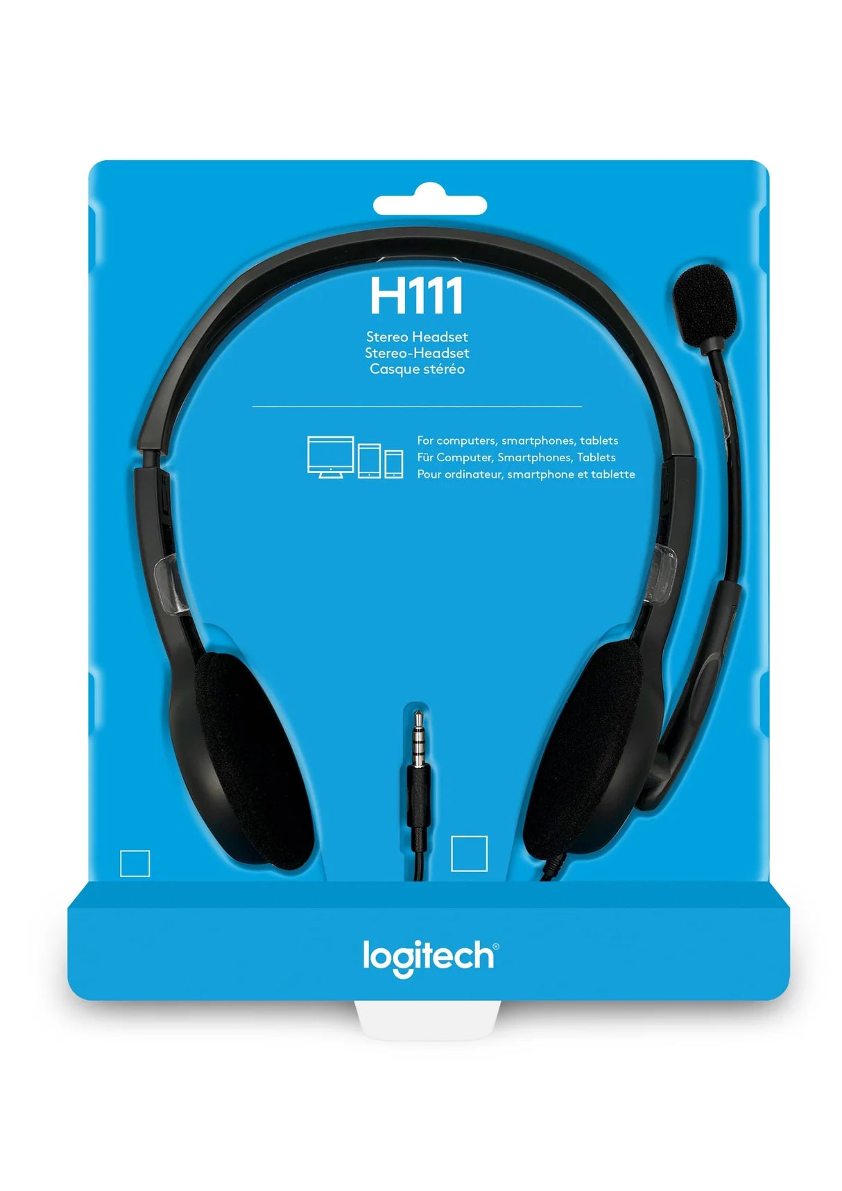 Logitech H111 Headset in black with over-ear cushions and built-in noise-cancelling microphone