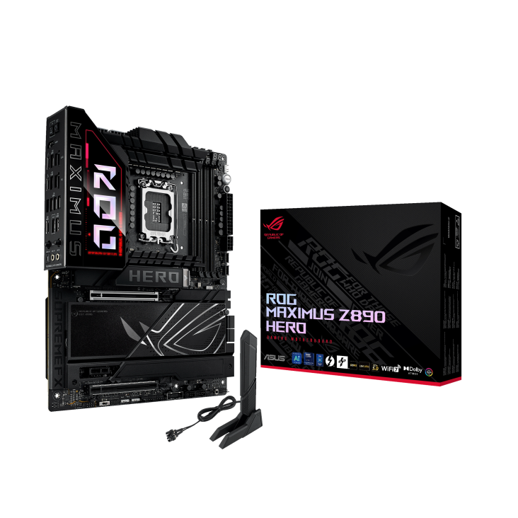 ASUS ROG MAXIMUS Z890 HERO LGA 1851 motherboard with DDR5 and advanced cooling for high-end gaming and overclocking builds