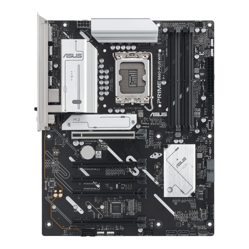 ASUS PRIME B860-PLUS WIFI ATX motherboard with Intel LGA1700 socket, DDR5 memory support, PCIe 5.0 expansion, and built-in Wi-Fi 6 for high-performance desktop PCs