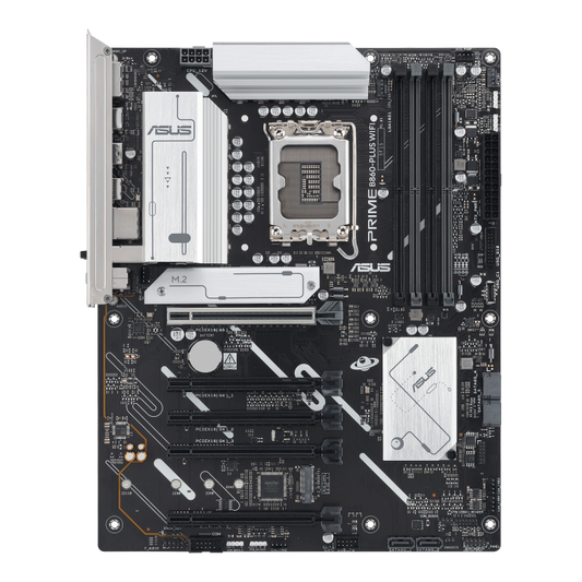 ASUS PRIME B860-PLUS WIFI ATX motherboard with Intel LGA1700 socket, DDR5 memory support, PCIe 5.0 expansion, and built-in Wi-Fi 6 for high-performance desktop PCs