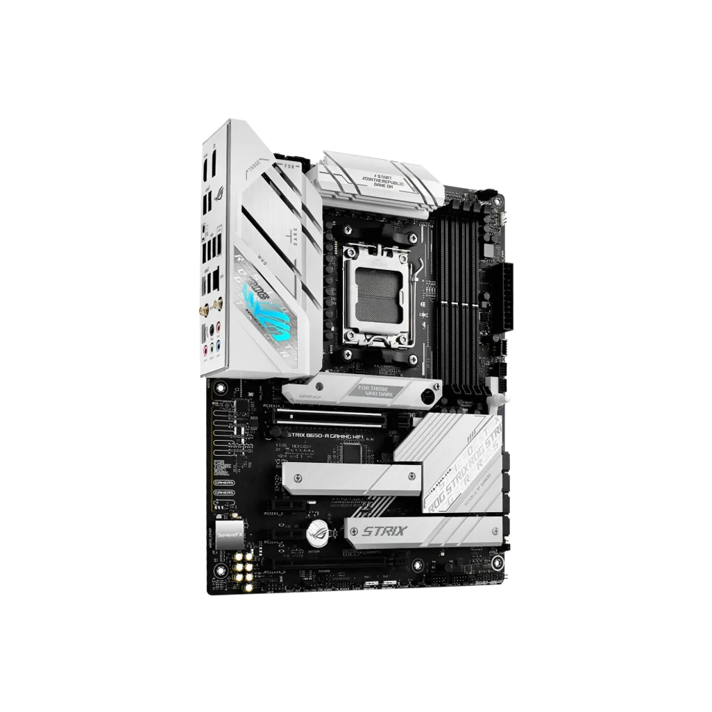 ASUS ROG STRIX B650-A GAMING WIFI ATX motherboard with AMD AM5 socket, DDR5 memory support, PCIe 5.0 slot, and integrated Wi-Fi 6E for high-performance gaming PCs