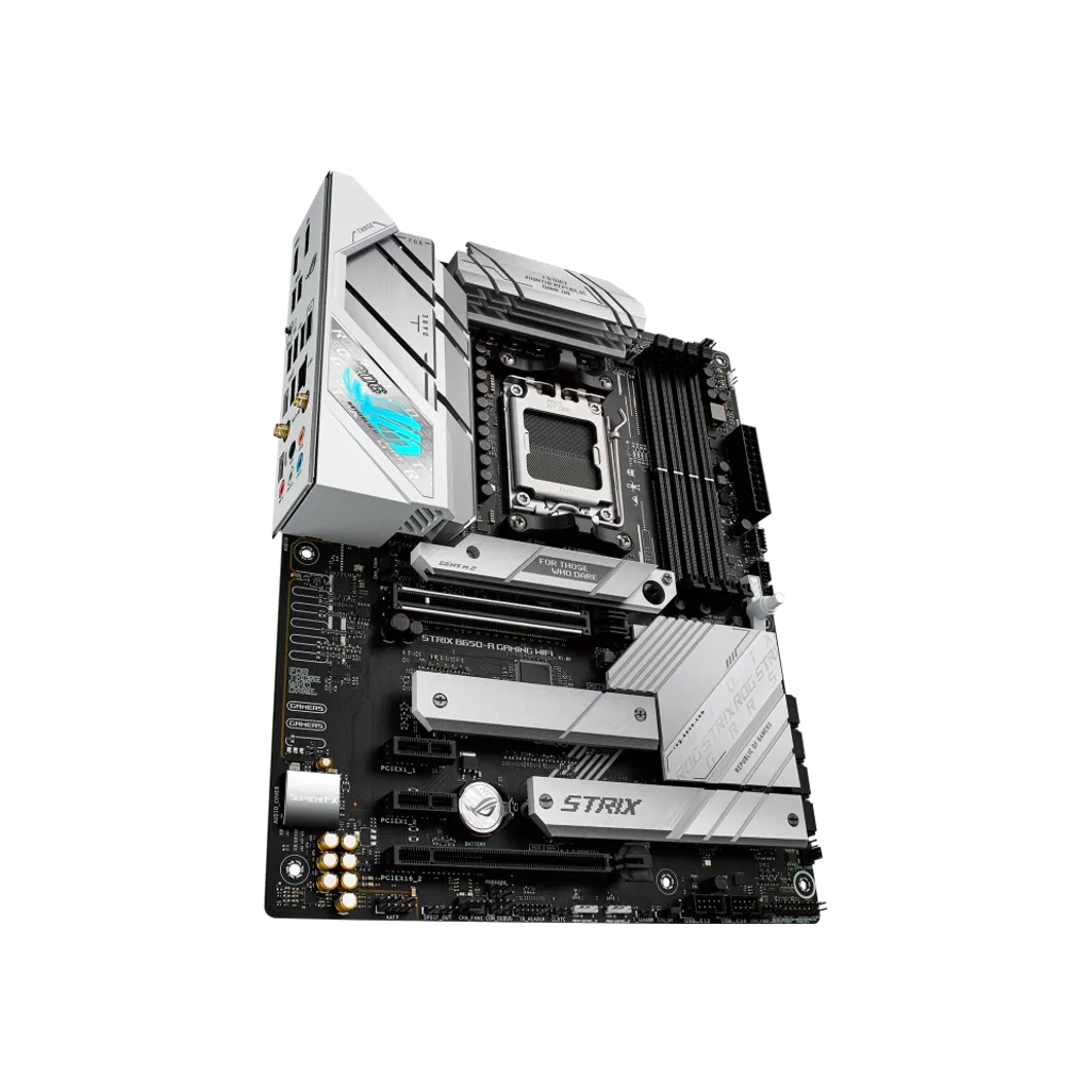 ASUS ROG STRIX B650-A GAMING WIFI ATX motherboard with AMD AM5 socket, DDR5 memory support, PCIe 5.0 slot, and integrated Wi-Fi 6E for high-performance gaming PCs