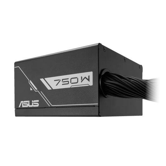 ASUS Prime 750W Bronze power supply unit in black, featuring 80 Plus Bronze efficiency, durable cooling fan, and reliable performance for gaming and workstation PCs.