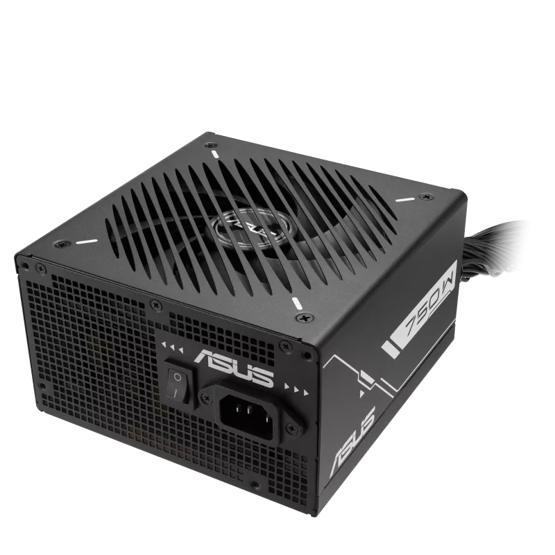 ASUS Prime 750W Bronze power supply unit in black, featuring 80 Plus Bronze efficiency, durable cooling fan, and reliable performance for gaming and workstation PCs.