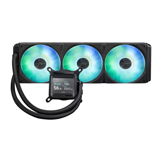 ASUS Prime LC 360 ARGB LCD all-in-one liquid cooler with vibrant ARGB lighting and integrated LCD screen