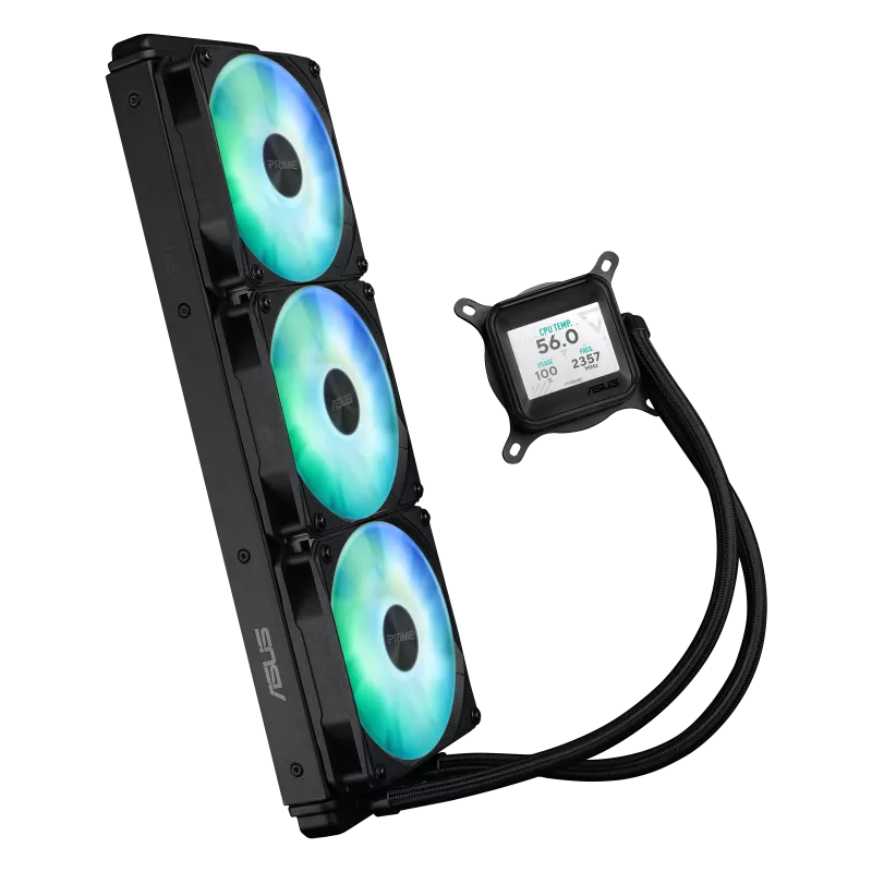 ASUS Prime LC 360 ARGB LCD all-in-one liquid cooler with vibrant ARGB lighting and integrated LCD screen