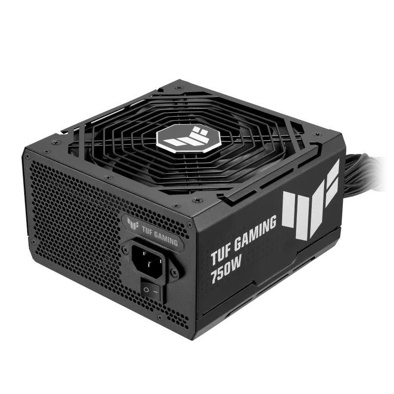 ASUS TUF Gaming 750W Bronze PSU in black with 80 Plus Bronze certification and high-performance cooling fan