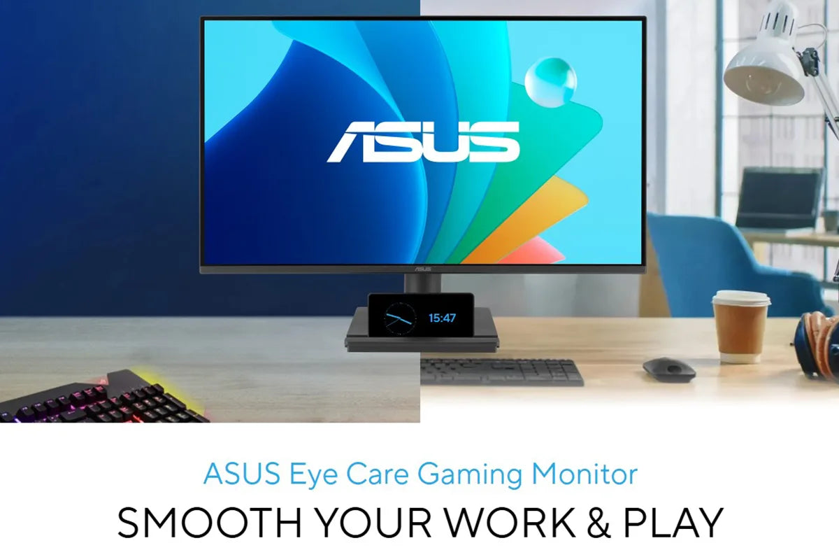Front view of ASUS VA249HG 24 inch Eye Care Gaming Monitor with IPS Full HD display and frameless design