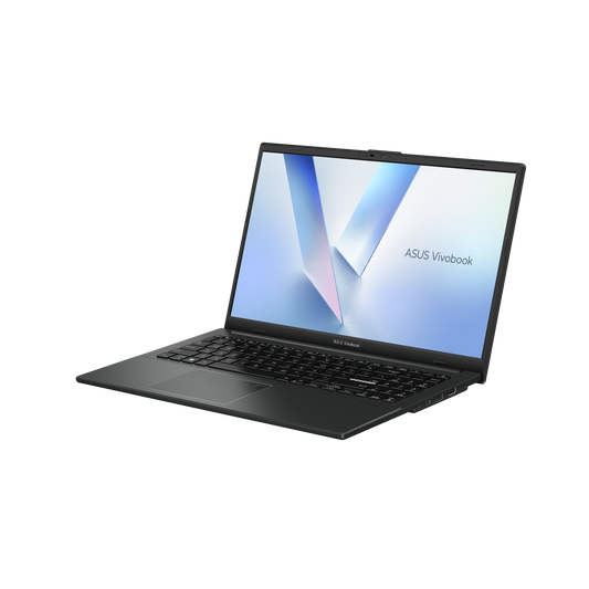ASUS Vivobook Go E1504FA 15.6-inch FHD Laptop in Mixed Black with AMD Ryzen 3 7320, 8GB DDR5 RAM, and 256GB SSD, open view showing keyboard and screen
