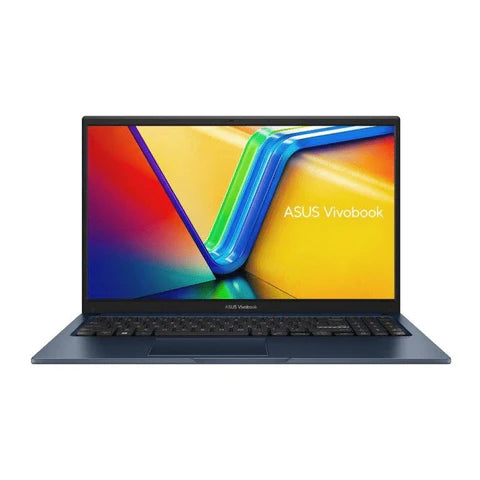 ASUS Vivobook X1504ZA 15.6-inch FHD Laptop in blue with Intel Core i3-1215U, 8GB RAM, and 512GB SSD, open view showing keyboard and screen
