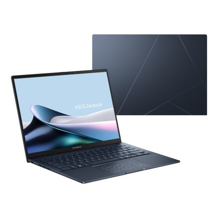 ASUS Zenbook 14 UX3405CA laptop in blue, 14-inch FHD display, Intel Ultra 9 ARL processor, 32GB LPDDR5X RAM, 1TB PCIe Gen4 SSD.