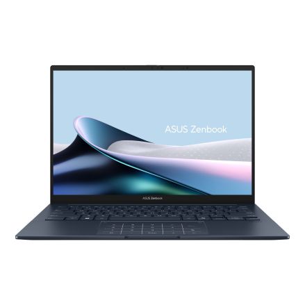ASUS Zenbook 14 UX3405CA laptop in blue, 14-inch FHD display, Intel Ultra 9 ARL processor, 32GB LPDDR5X RAM, 1TB PCIe Gen4 SSD.