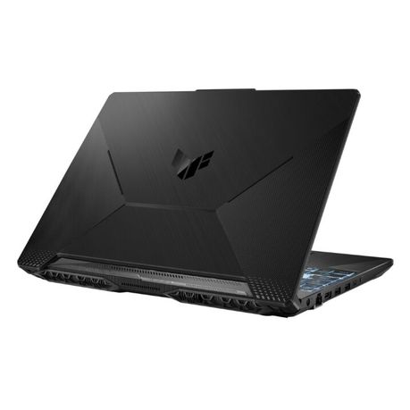 ASUS TUF Gaming A15 laptop front view with illuminated blue backlit keyboard and TUF Gaming logo on the display