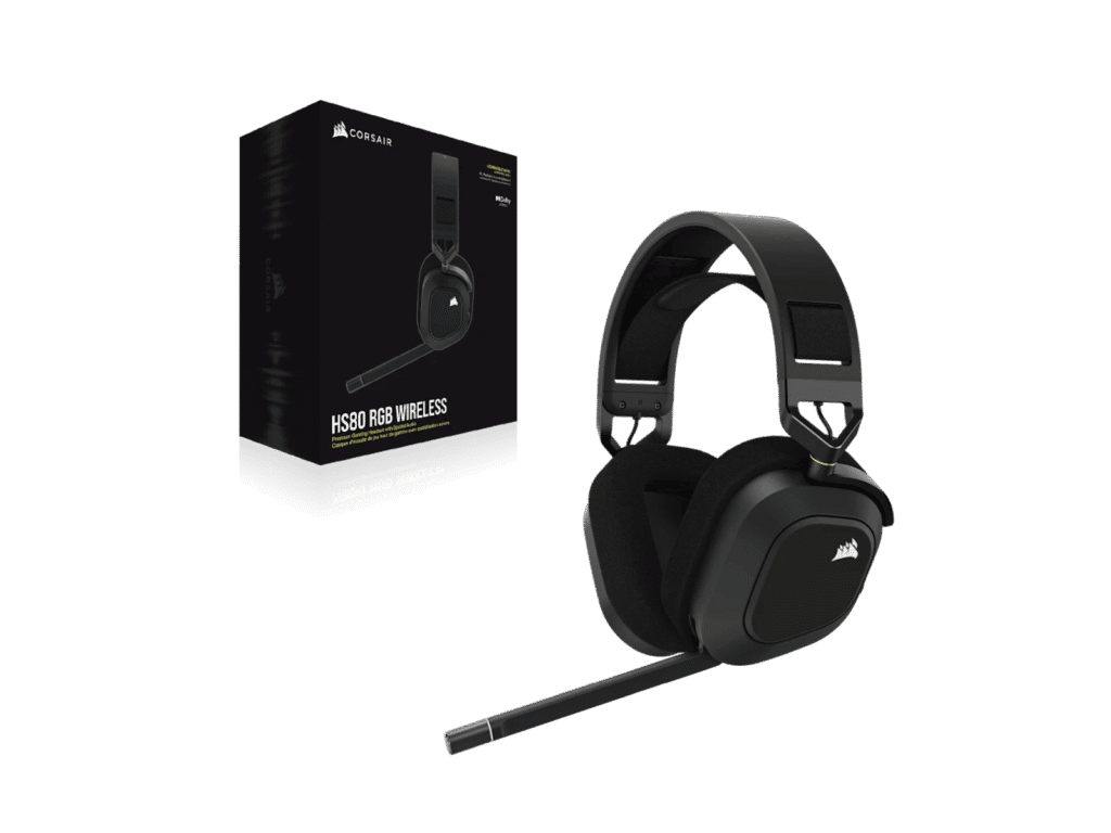 Corsair HS80 RGB wireless gaming headset black Dolby Atmos gaming headphones with microphone RGB lighting