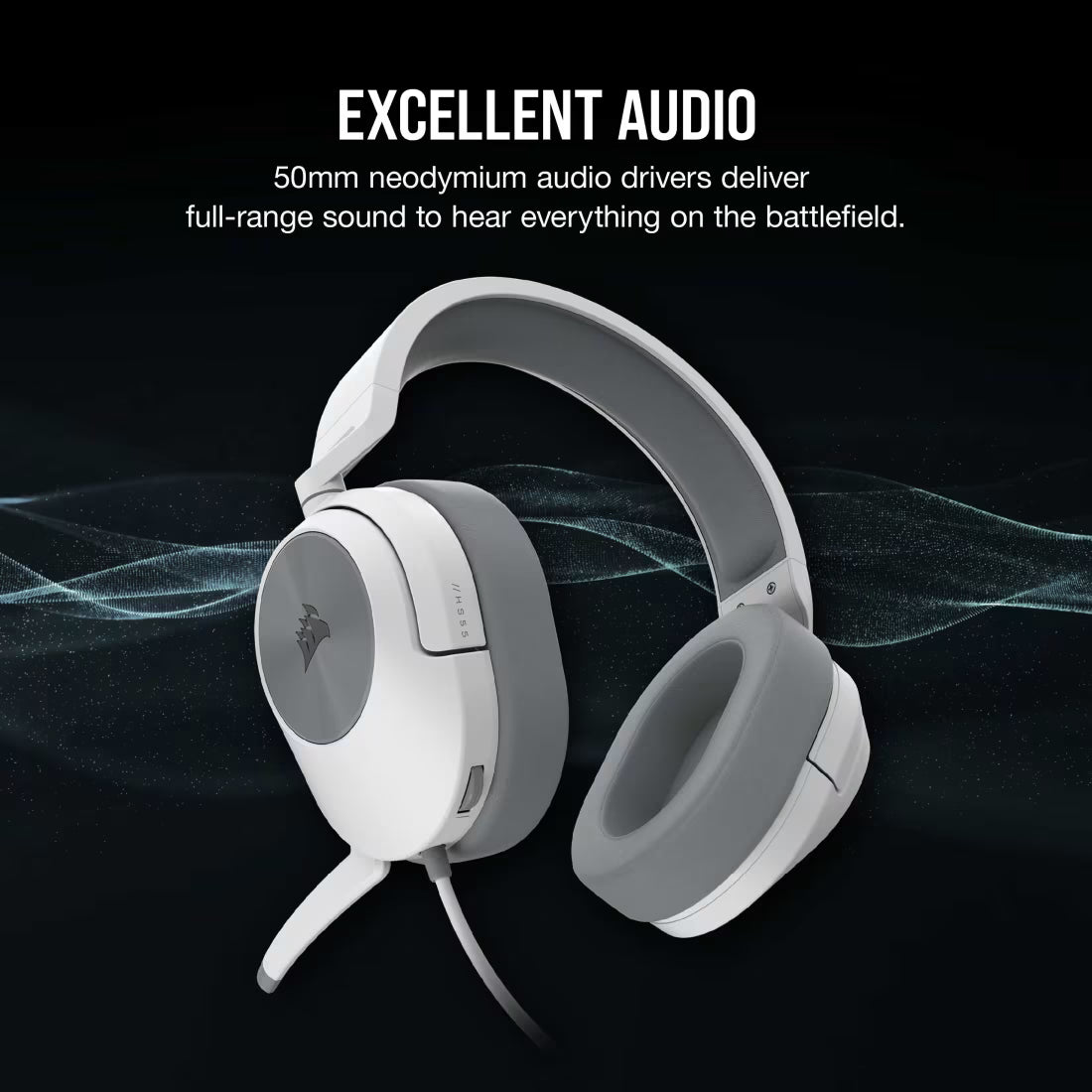 HS55 Stereo White Headset 50mm Audio Drivers Omnidirectional mic Analog - view 7