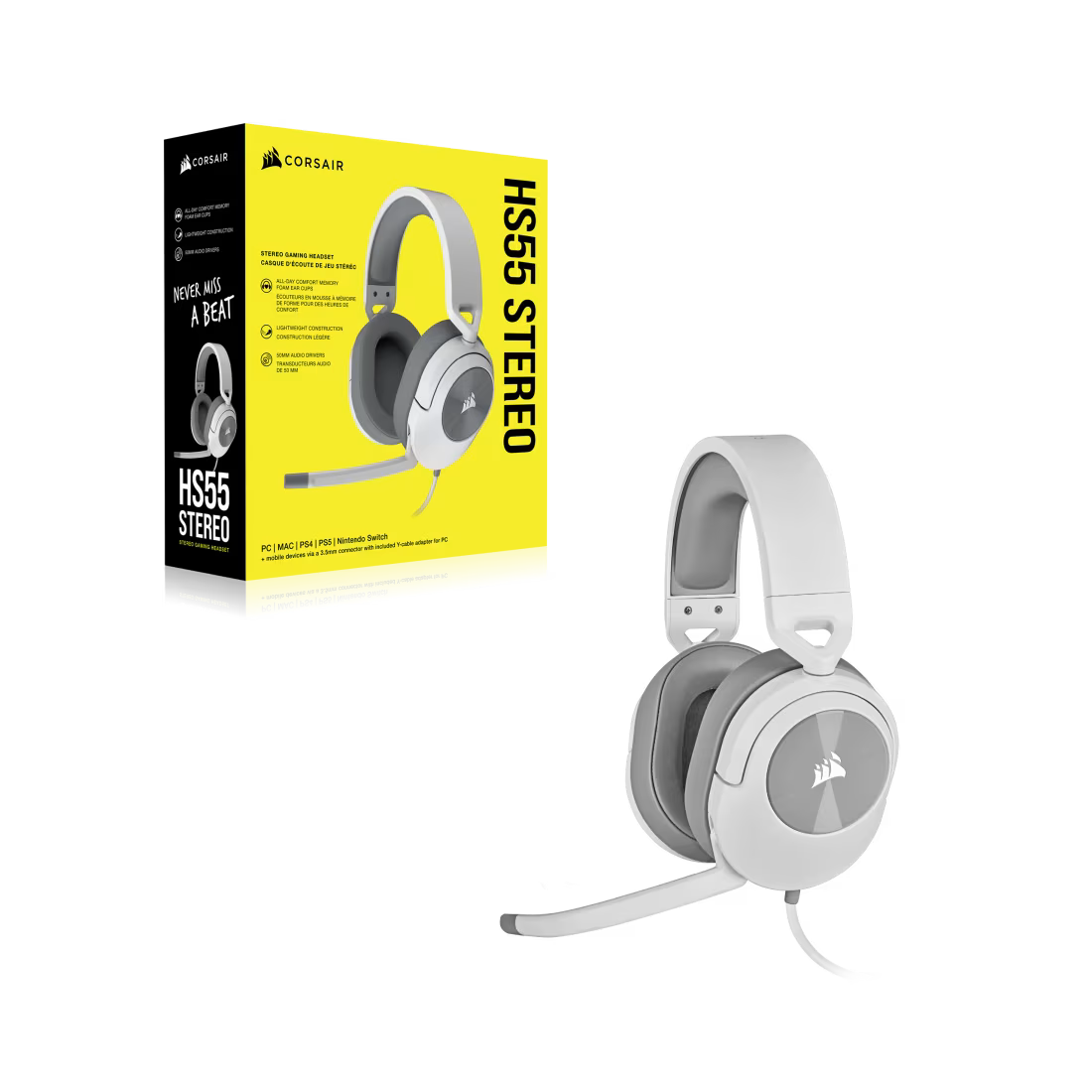 HS55 Stereo White Headset 50mm Audio Drivers Omnidirectional mic Analog - view 4