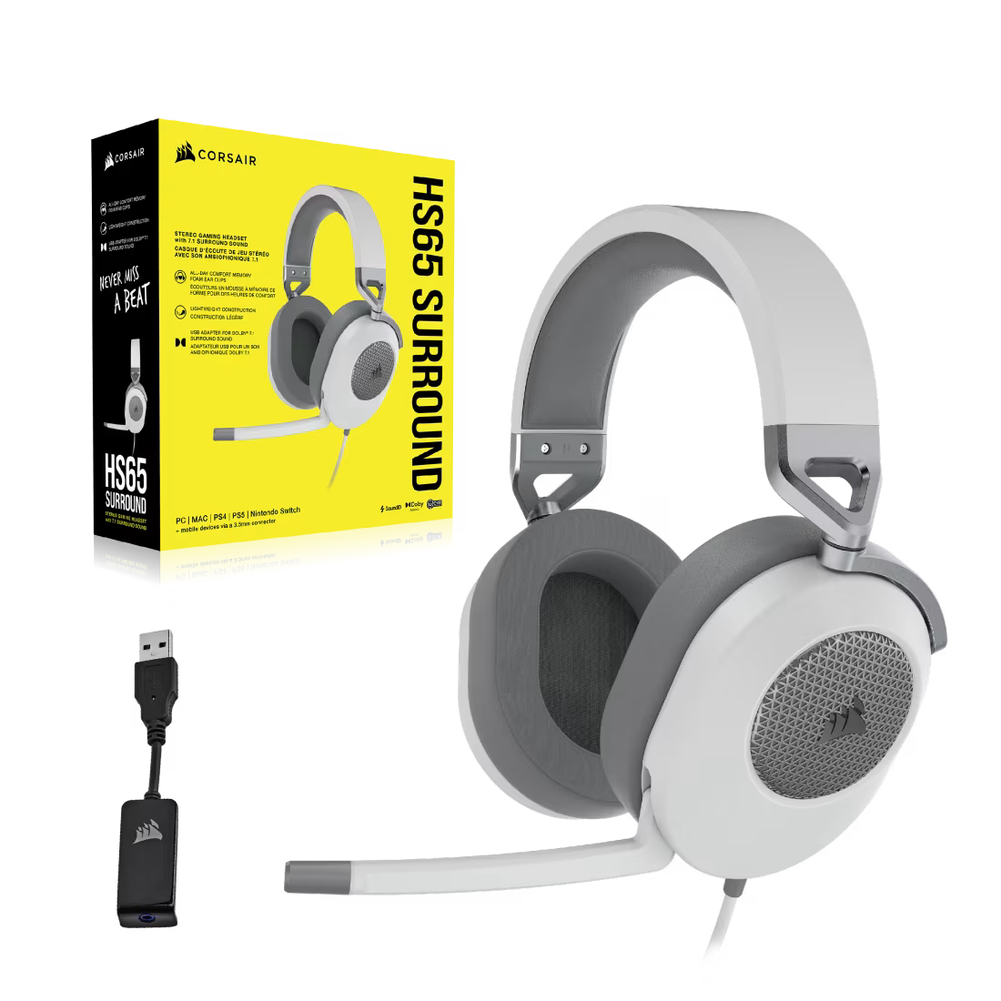 HS65 Premium White Headset 50mm Audio Drivers Omnidirectional Mic - view 4