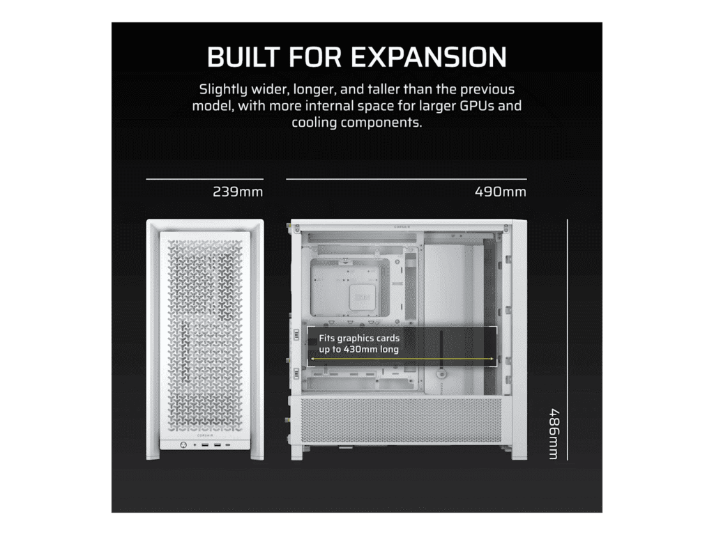 Corsair 4000D RS white mid tower PC case tempered glass ATX gaming chassis CC-9011313-WW
