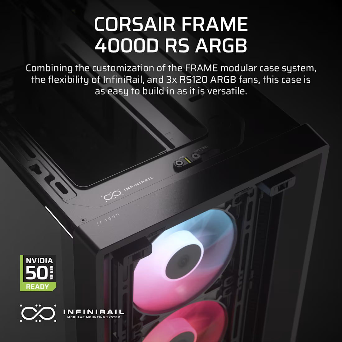 FRAME 4000D RS ARGB Black Mid-Tower Case 2x 3.5'' 2x 2.5'' Drive Bays Up - view 3