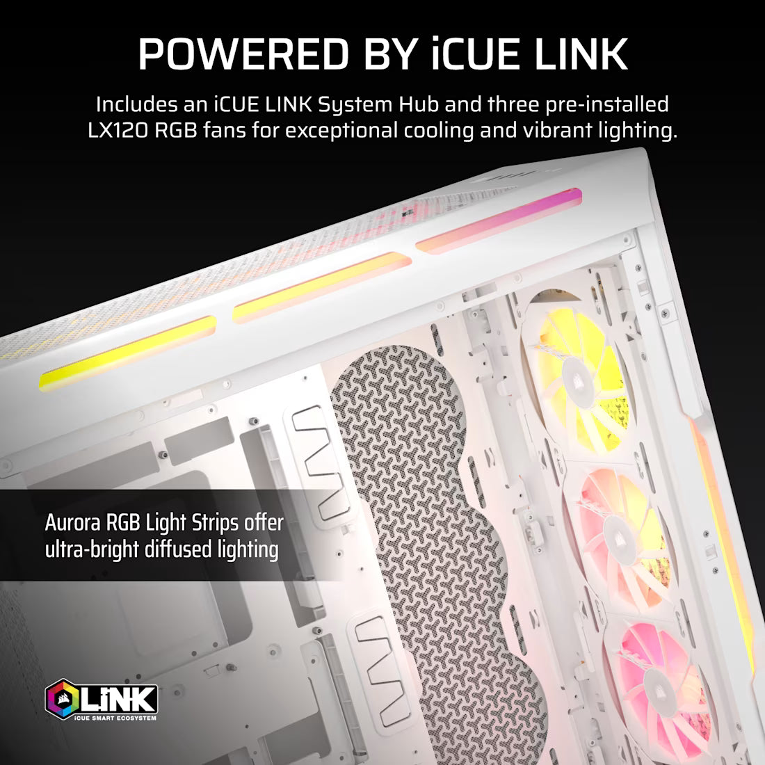 Corsair iCUE LINK 5000T LX RGB white mid tower PC case with tempered glass high airflow gaming chassis