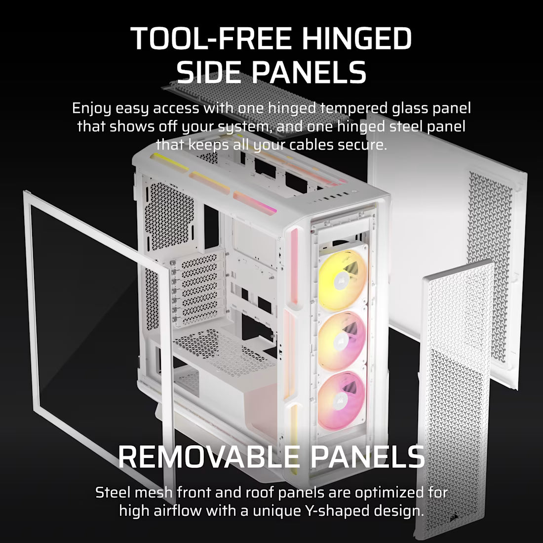 Corsair iCUE LINK 5000T LX RGB white mid tower PC case with tempered glass high airflow gaming chassis
