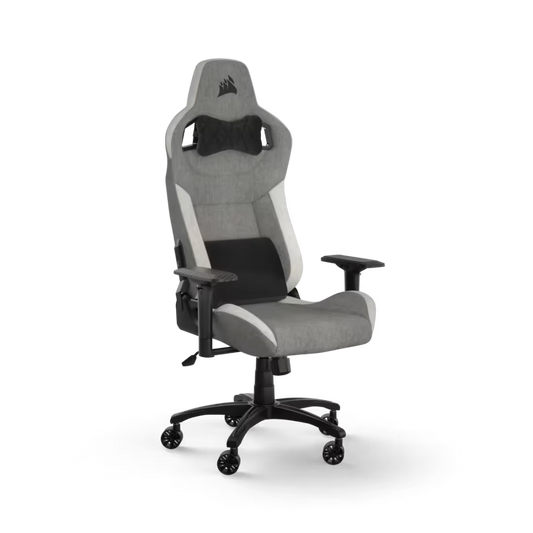 Corsair T3 RUSH Fabric Gaming Chair 2023 grey white ergonomic gaming chair with adjustable armrests and lumbar support