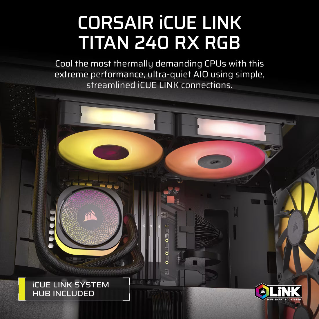 Corsair iCUE LINK TITAN 240 RX RGB AIO CPU Cooler RX120 RGB Fans Fits - view 6
