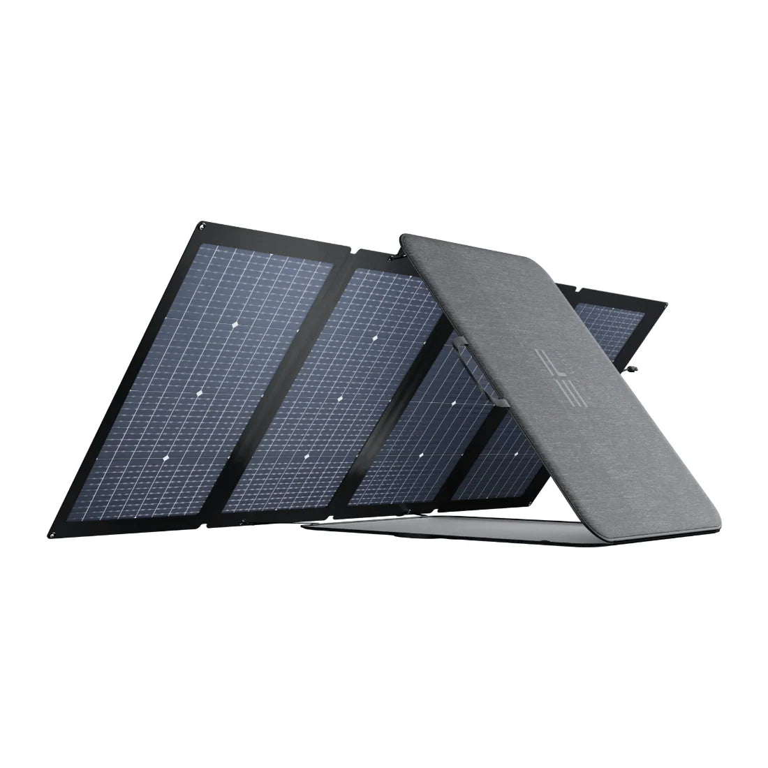 EcoFlow 220W bifacial portable solar panel folded and unfolded with adjustable stand for outdoor power station charging