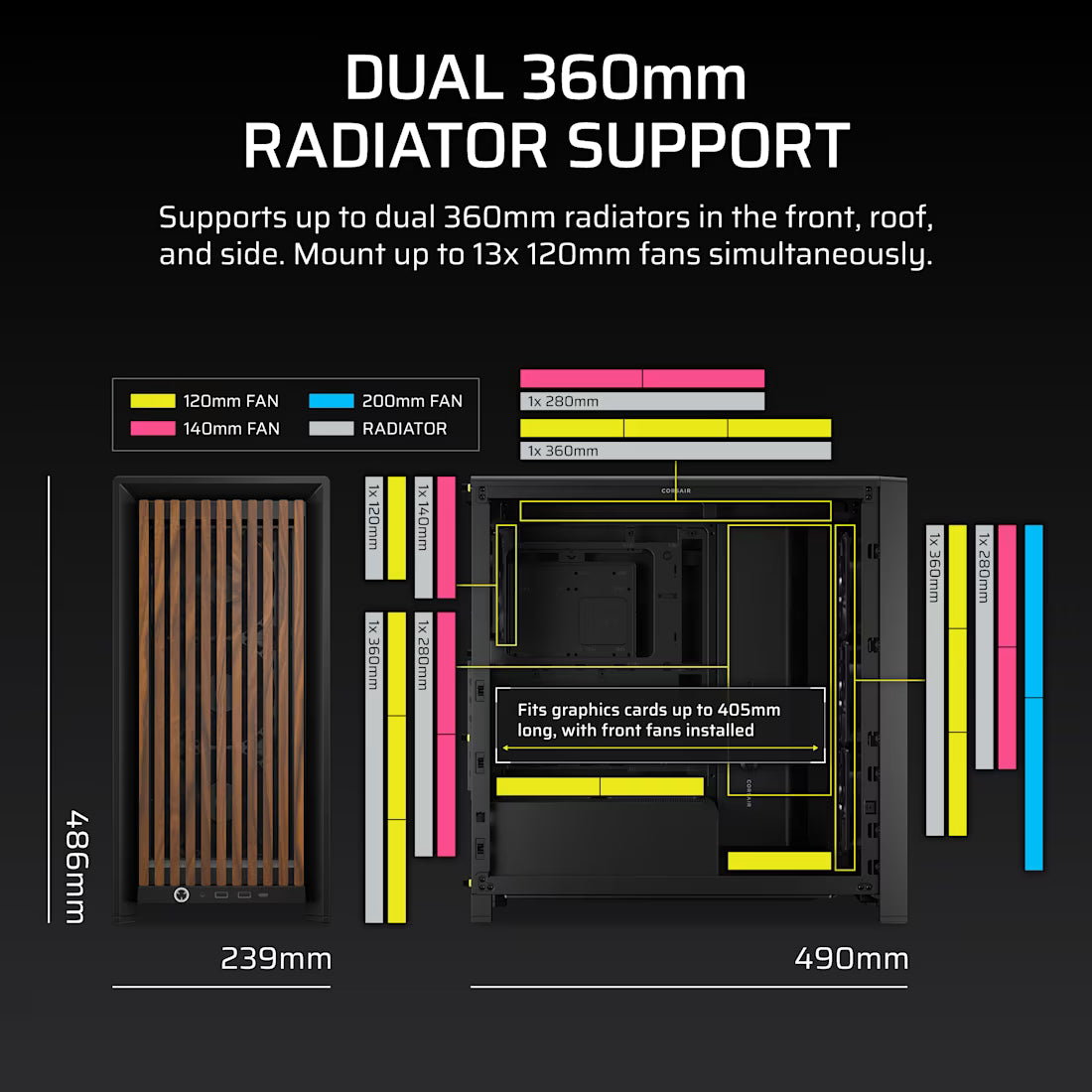 FRAME 4000D RS WOOD Modular High Airflow Mid-Tower Case 4x RS Fans Black - view 5