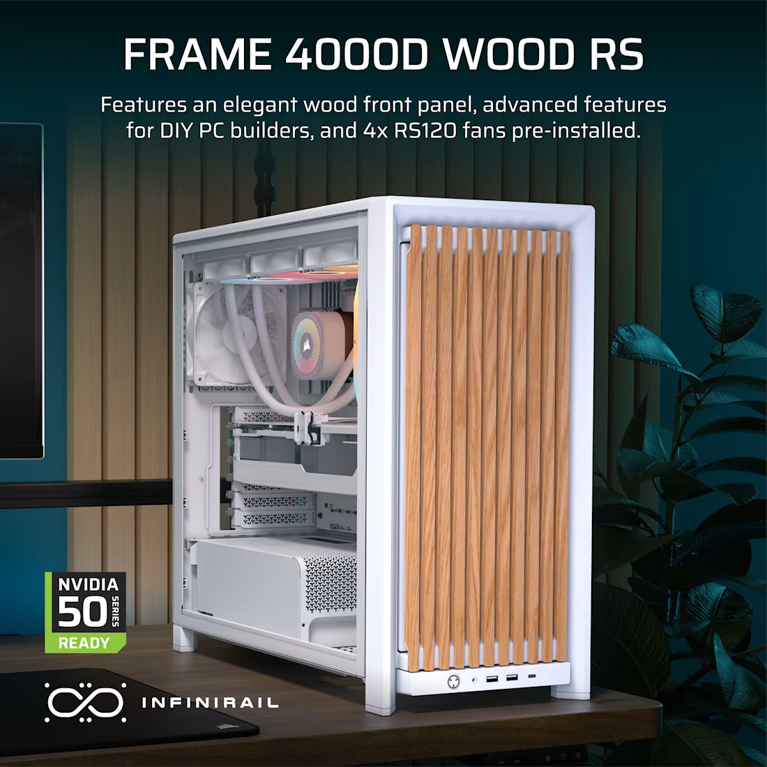 FRAME 4000D RS WOOD Modular High Airflow Mid-Tower Case 4x RS Fans White - view 4