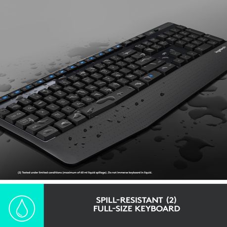 Logitech MK345 wireless keyboard and mouse combo used on a home or office desk setup for ergonomic typing and productivity