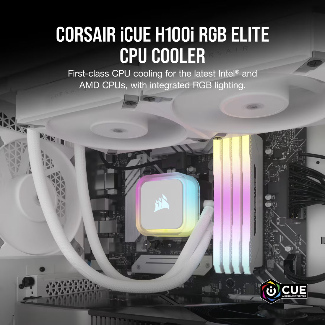 Corsair iCUE H100i RGB ELITE white 240mm liquid CPU cooler AIO with RGB pump lighting