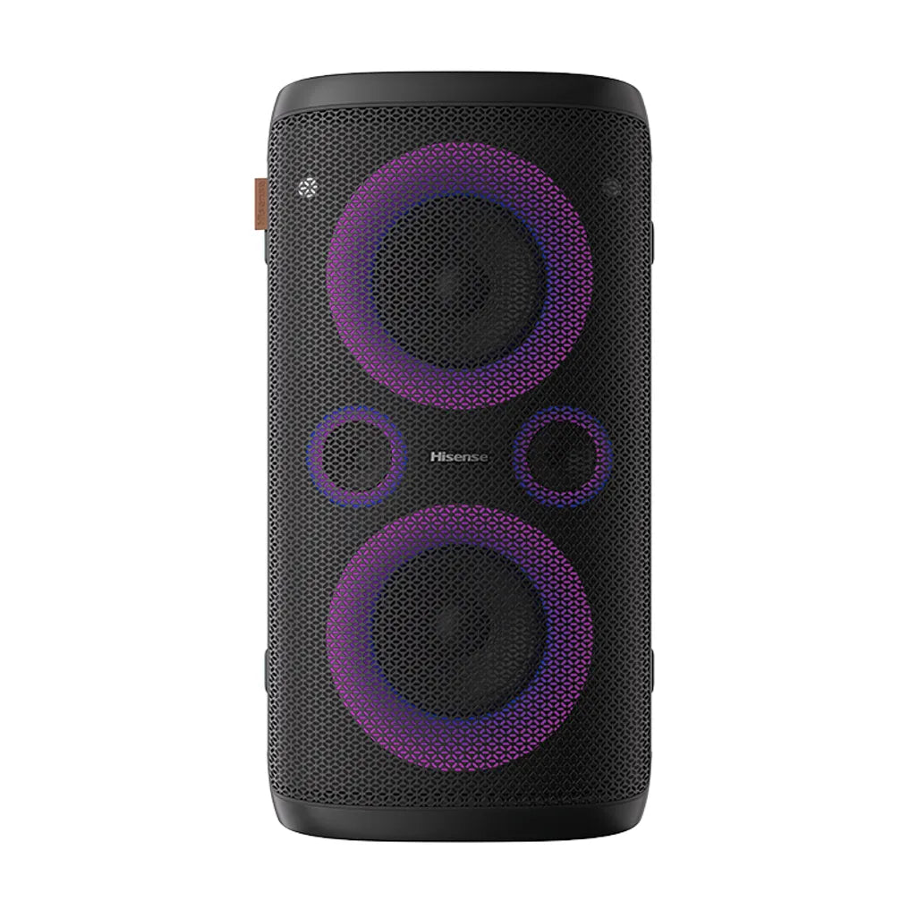 Hisense HP100 300W portable party speaker Bluetooth 5.0 15-hour battery LED lights karaoke ready