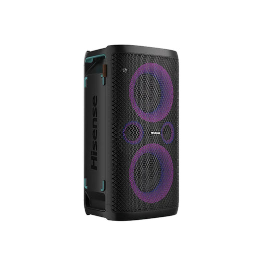 Hisense HP100 300W portable party speaker Bluetooth 5.0 15-hour battery LED lights karaoke ready