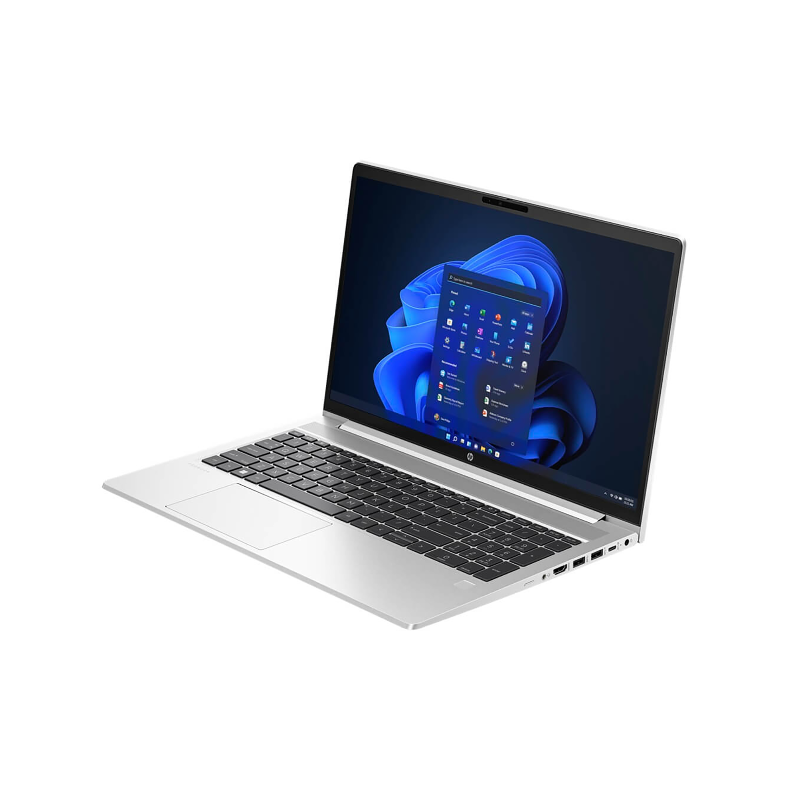 HP ProBook 455 G10 15.6-inch business laptop in silver featuring AMD Ryzen 7, 16GB RAM, 512GB SSD, Windows 11 Pro