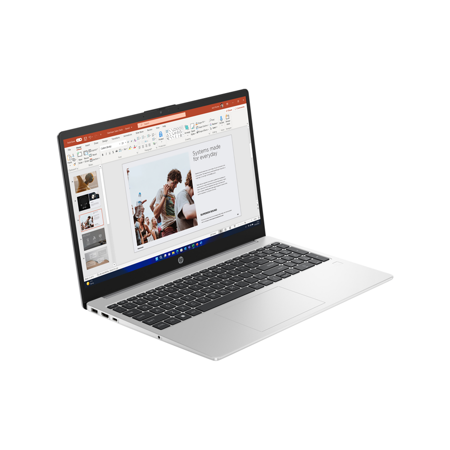HP ProBook 465 G11 16-inch silver laptop with AMD Ryzen 7 processor, Windows 11 Pro, and slim professional design