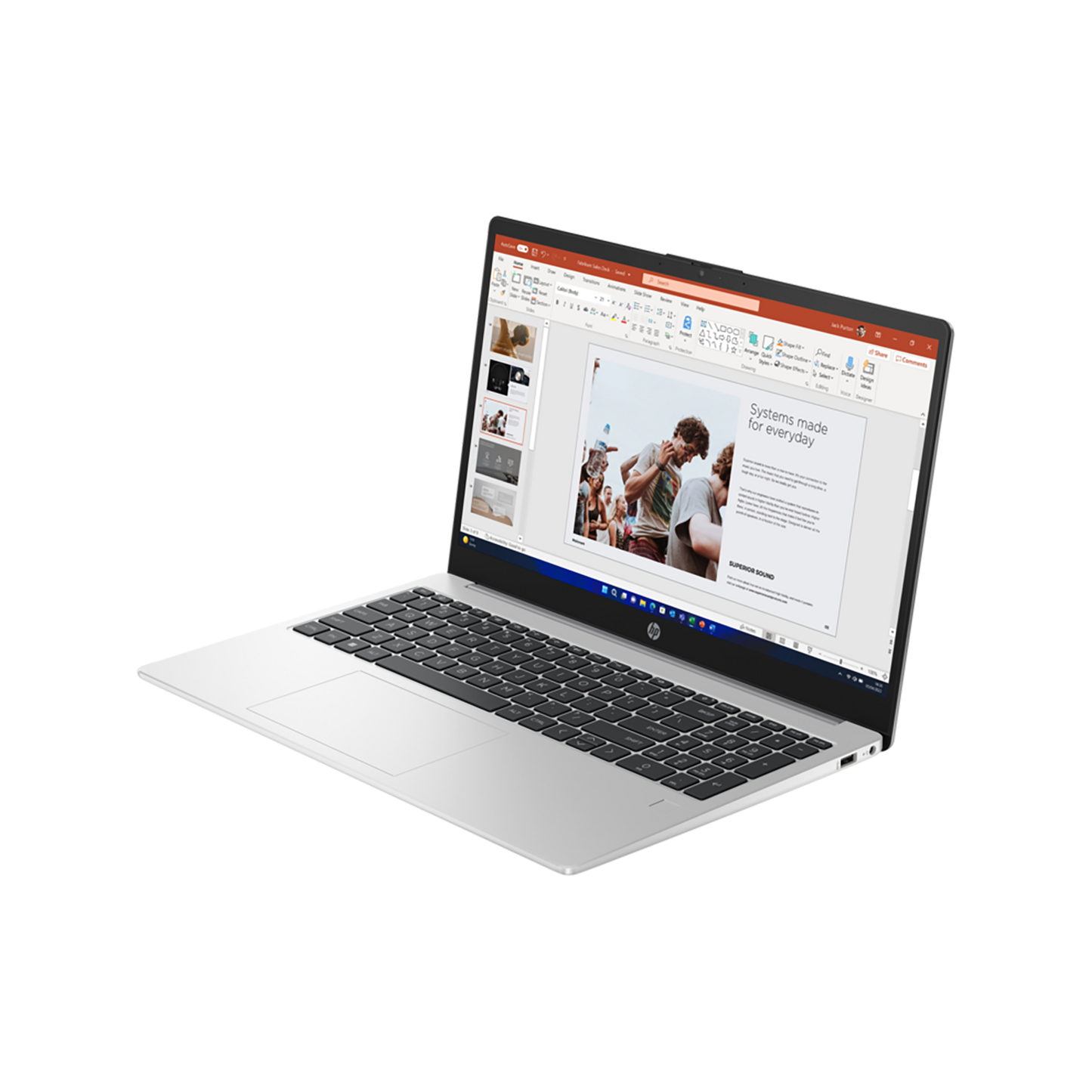 HP ProBook 465 G11 16-inch silver laptop with AMD Ryzen 7 processor, Windows 11 Pro, and slim professional design
