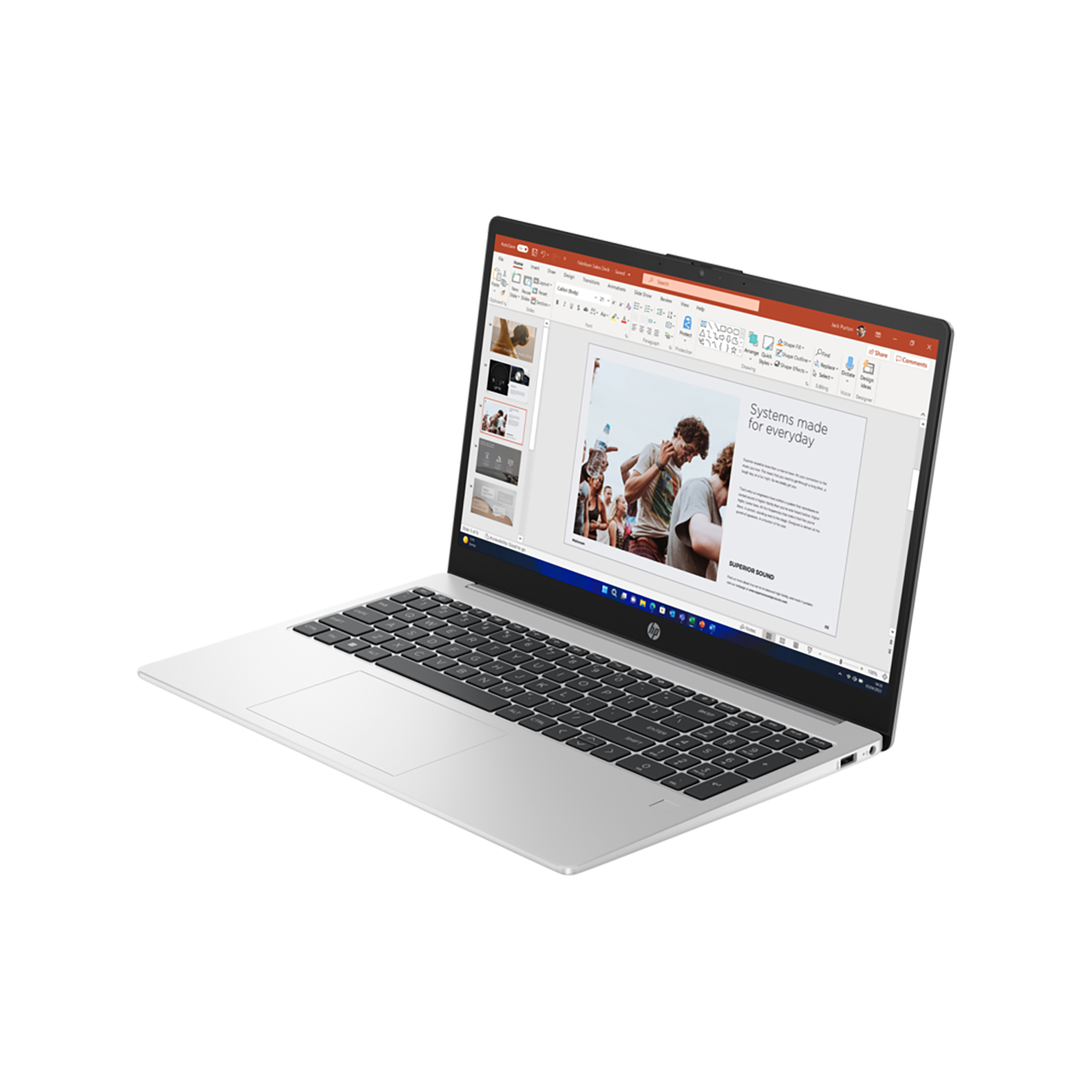 HP ProBook 465 G11 16-inch silver laptop with AMD Ryzen 7 processor, Windows 11 Pro, and slim professional design