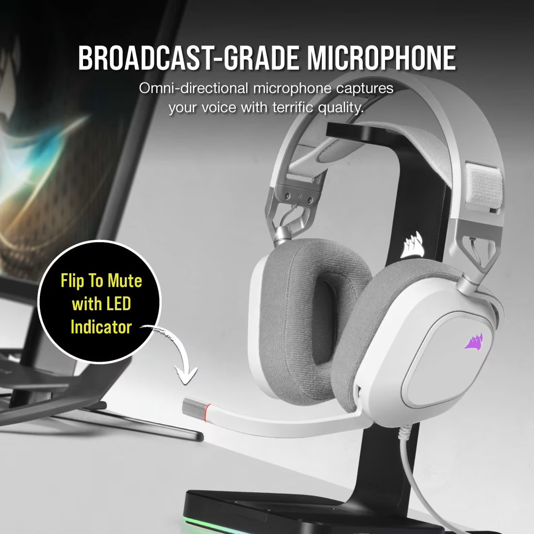 Corsair HS80 RGB USB Wired Gaming Headset – White, Dolby Audio Gaming Headphones with RGB Lighting