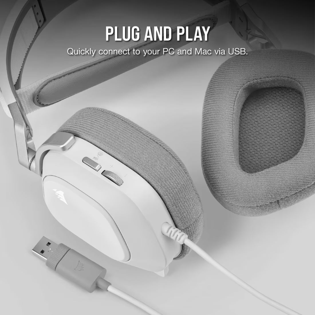Corsair HS80 RGB USB Wired Gaming Headset – White, Dolby Audio Gaming Headphones with RGB Lighting