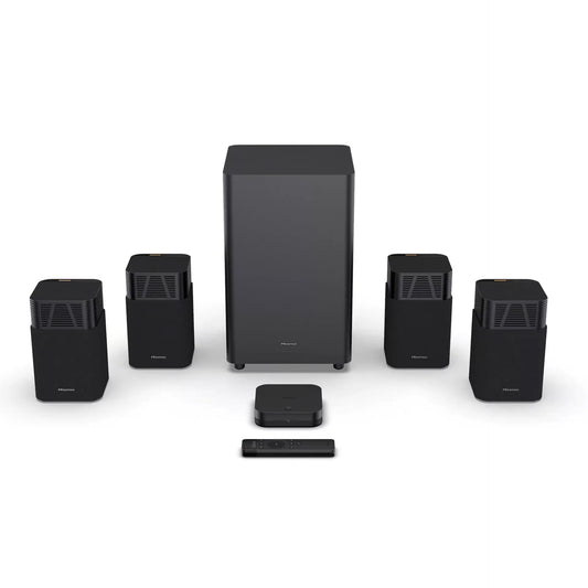 HISENSE HT Saturn 4.1.2 channel home theatre system Dolby Atmos surround sound with wireless subwoofer