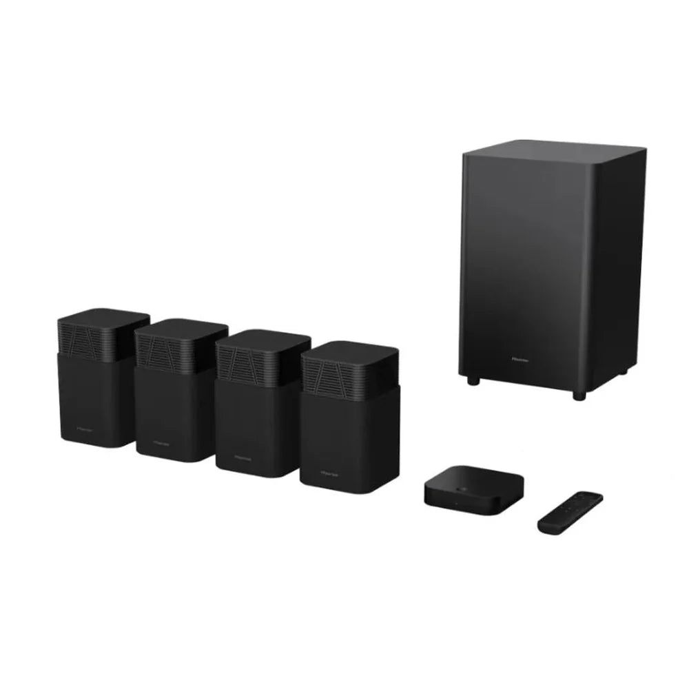 HISENSE HT Saturn 4.1.2 channel home theatre system Dolby Atmos surround sound with wireless subwoofer