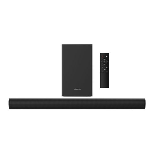 “Hisense HS1800 2.1Ch 140W soundbar with wireless subwoofer, HDMI ARC, Bluetooth and USB connectivity.”