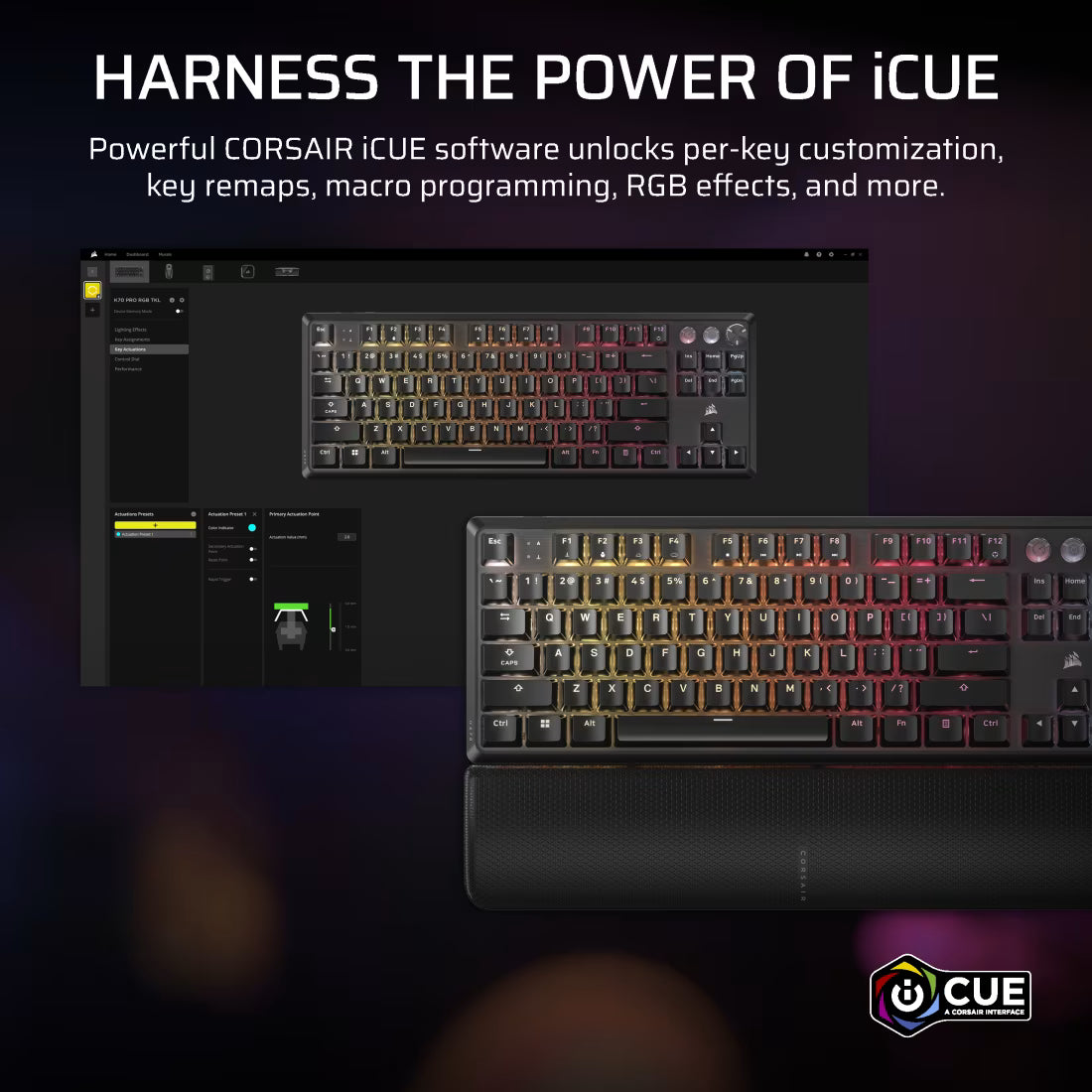 Corsair K70 PRO TKL Hall Effect gaming keyboard with rapid trigger programmable RGB mechanical keyboard