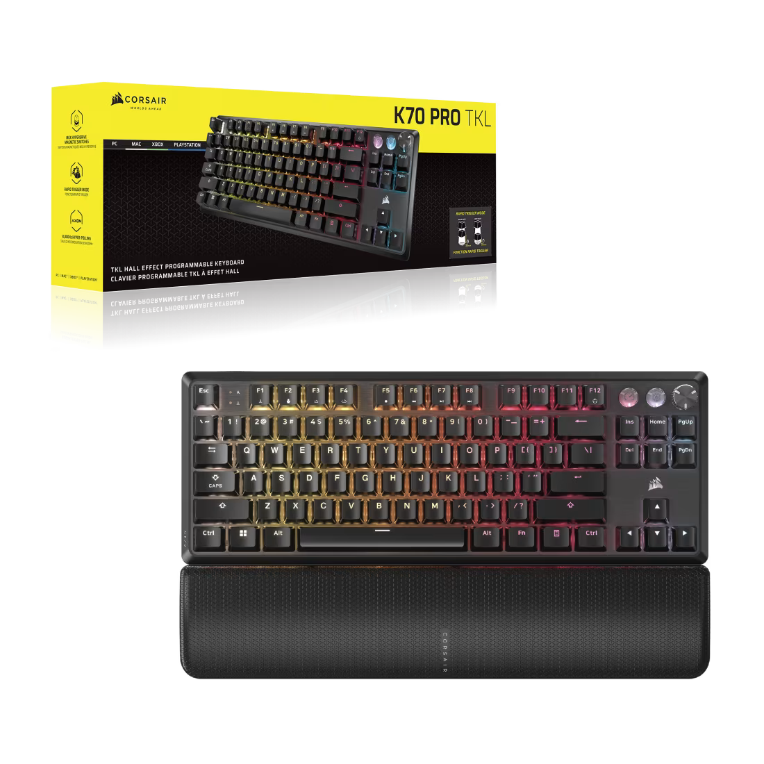 Corsair K70 PRO TKL Hall Effect gaming keyboard with rapid trigger programmable RGB mechanical keyboard