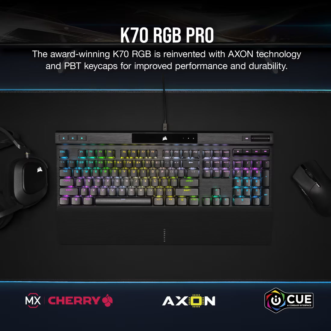 Corsair K70 RGB PRO mechanical gaming keyboard black with CHERRY MX SPEED Silver switches and RGB lighting
