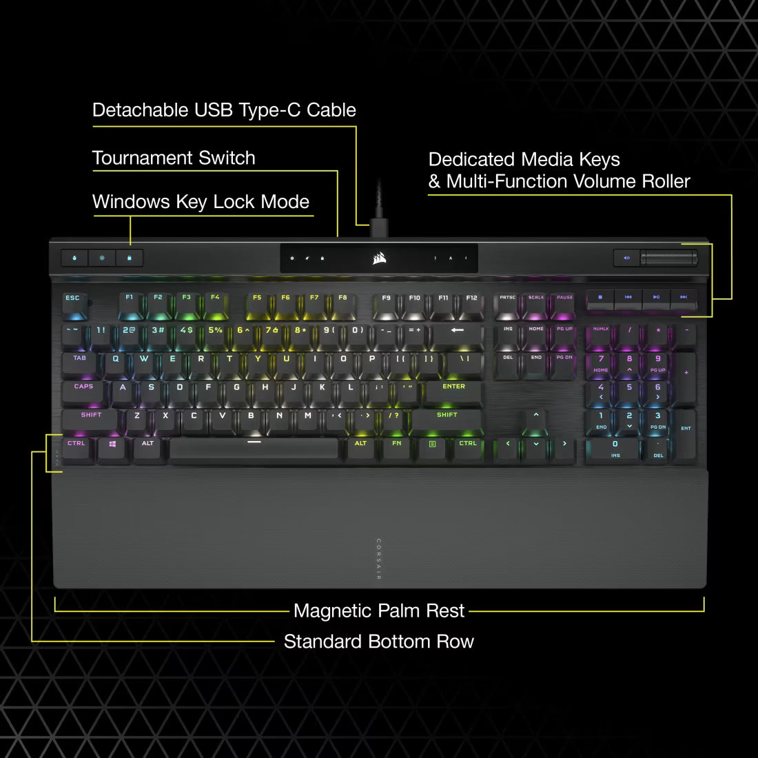 Corsair K70 RGB PRO mechanical gaming keyboard black with CHERRY MX SPEED Silver switches and RGB lighting