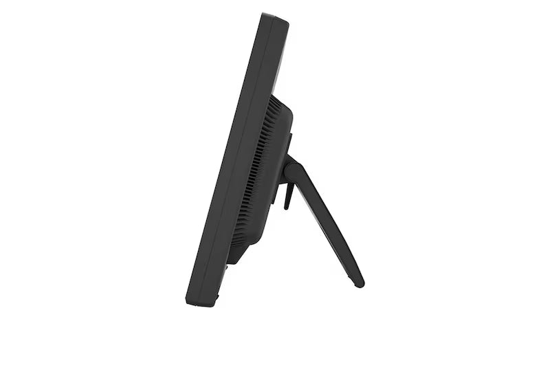 Side profile of LG 17BR30T 17" touch monitor showing slim design and tilt-adjustable stand