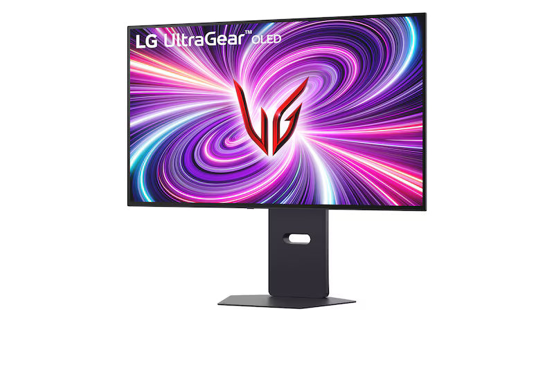 LG 32GS95UV-B 32-inch UltraGear Dual-Mode OLED Gaming Monitor displaying WQHD 2560x1440 resolution and vibrant colors